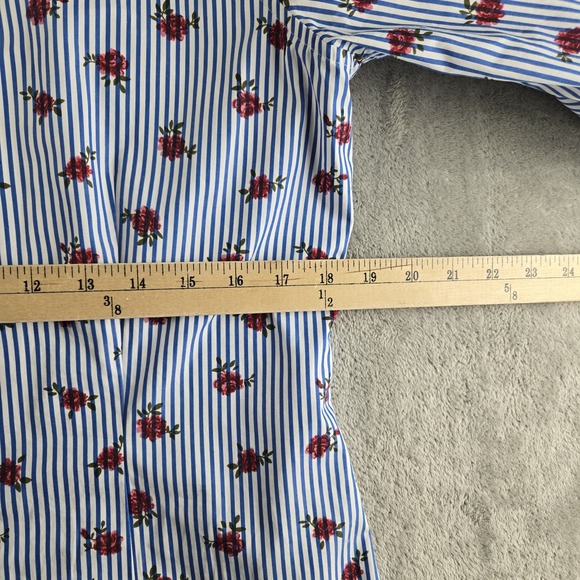 Brooks Brothers Shirt Womens 10 White Blue Striped Roses Long Sleeve Career Work - Picture 3 of 11